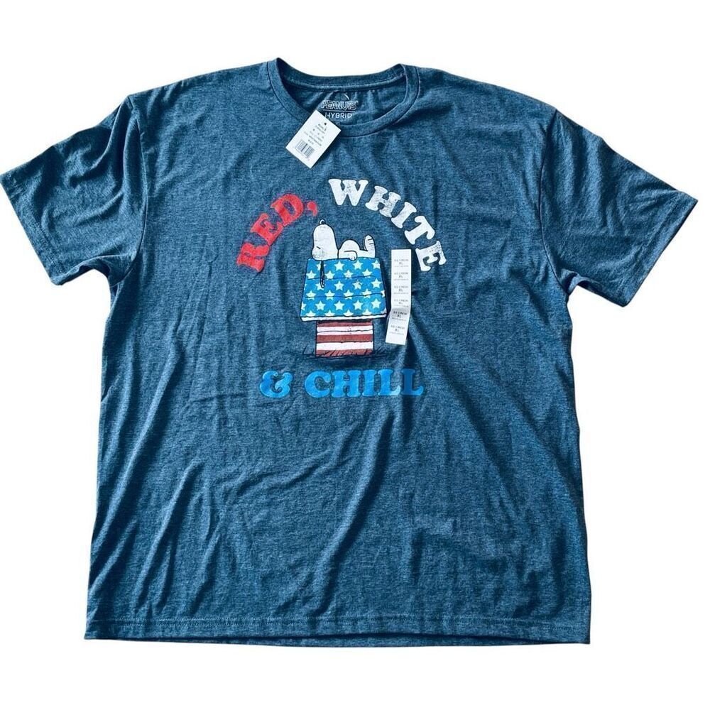 NWT Peanuts Snoopy XXL Men Women Unisex USA Blue Red White  CHILL Cotton T-Shirt